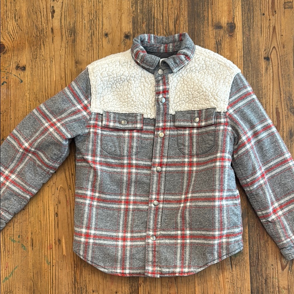 Cozy Gray and Red Plaid Kids jacket
